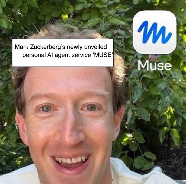 Mark Zuckerberg smiling outdoors next to the Muse app icon.