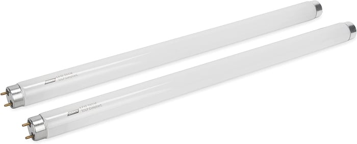 Two white fluorescent lamp tubes lying side by side