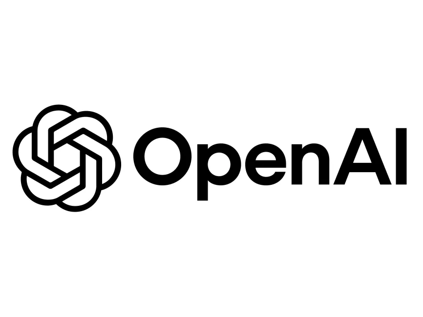 白地に黒で表示されたOpenAIの公式ロゴと英語社名