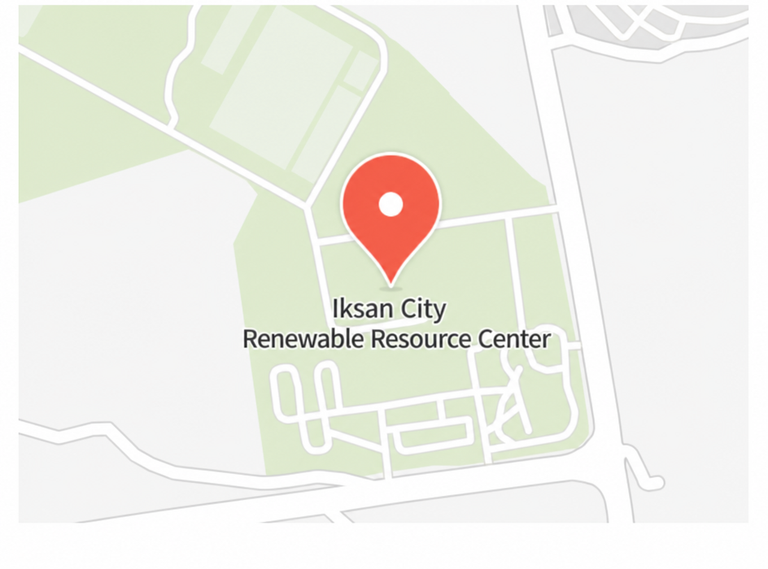 A screenshot showing the facility name 'Iksan City Renewable Resource Center' marked with a pin on a map.