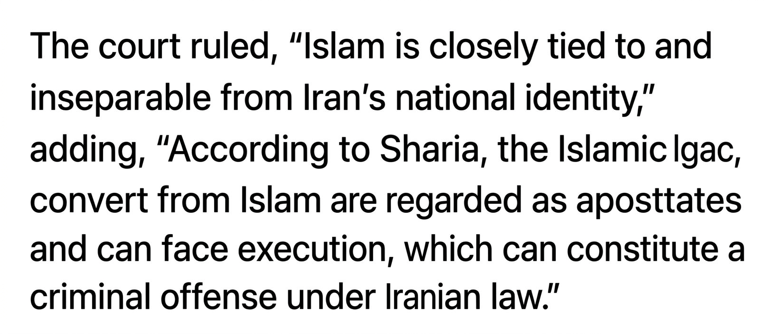 Screenshot of the news article quoting the court's ruling on how converting from Islam can lead to the death penalty under Sharia law.