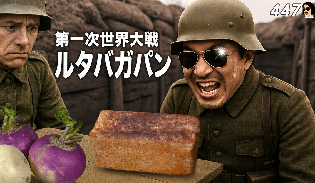 ルタバガとルタバガパンを前に絶叫する兵士たちの合成画像