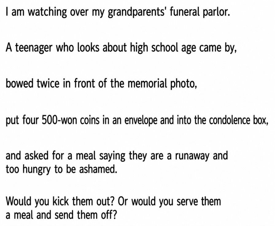 Screenshot of the original post text asking about the situation with the runaway teenager at the funeral.