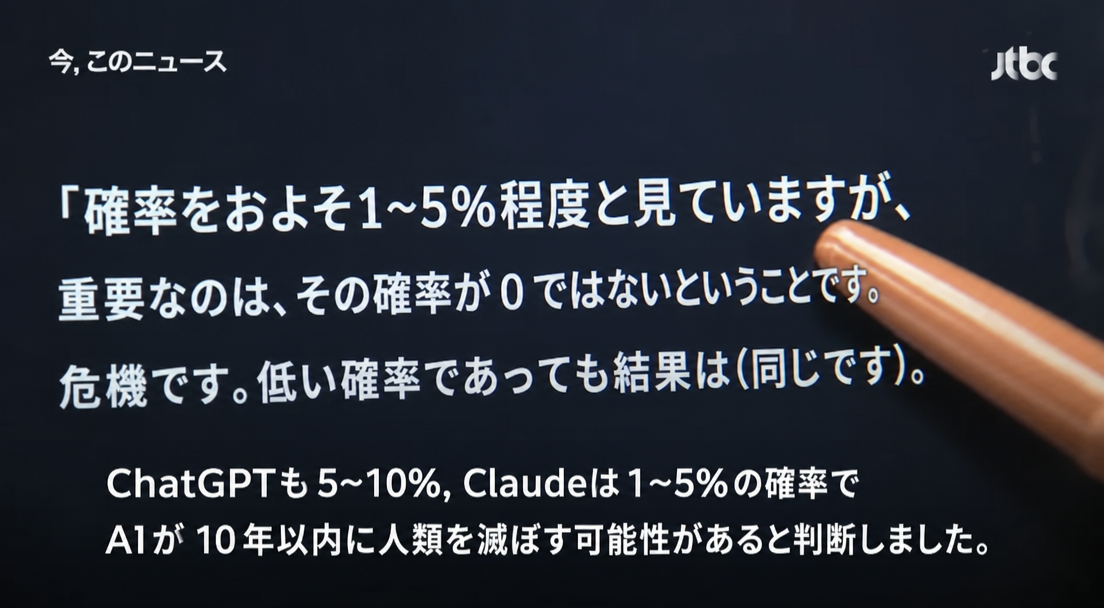 ChatGPTとClaudeが提示した人類滅亡の確率の数値が書かれた画面。