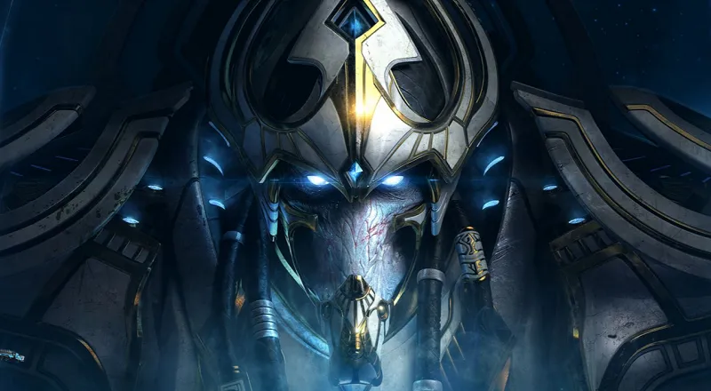 A majestic official illustration of Artanis glaring forward.