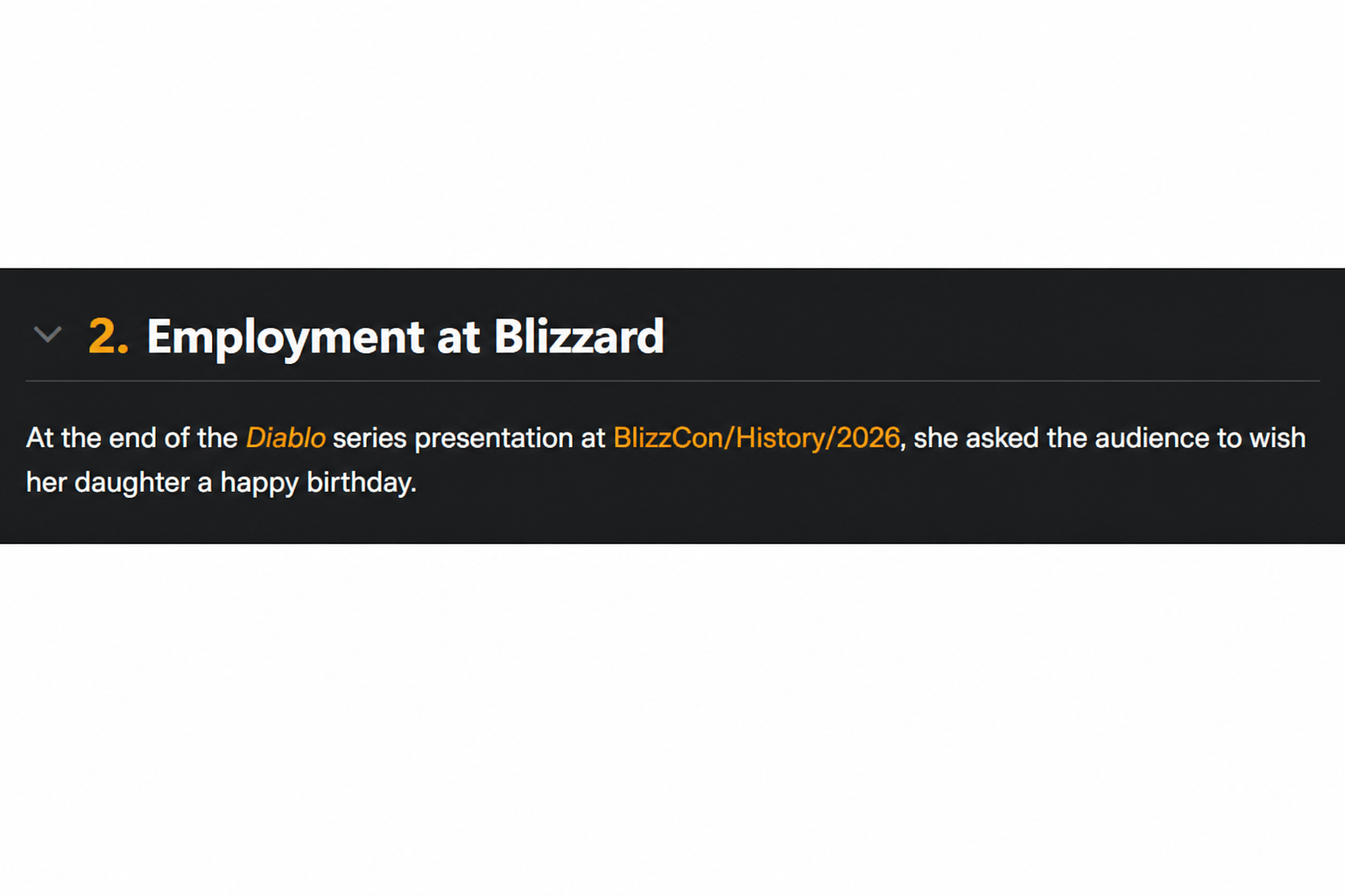 A screenshot of the 'During employment at Blizzard' section from the Namuwiki document.