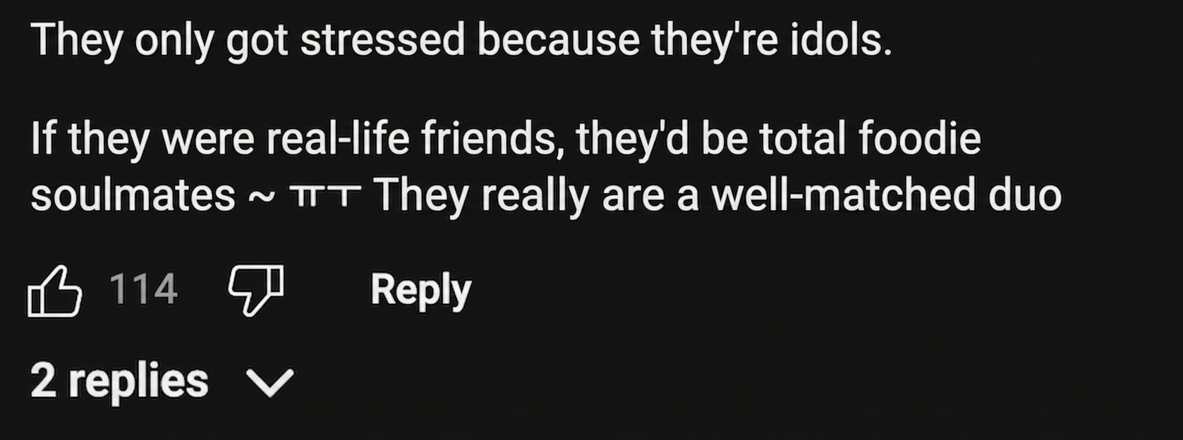 Screenshot of a YouTube comment saying they would have been foodie soulmates if they were real-life friends