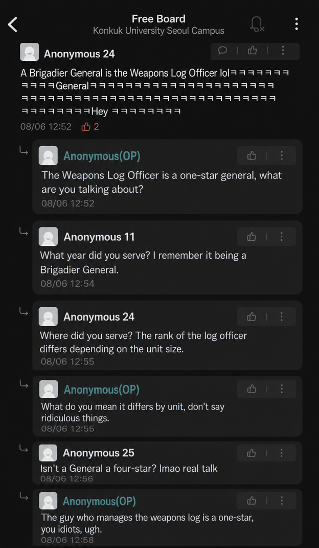 Screen capture of a comment by the author on 'Everytime' getting angry, claiming a one-star general manages the 'Gun Inventory Log'.