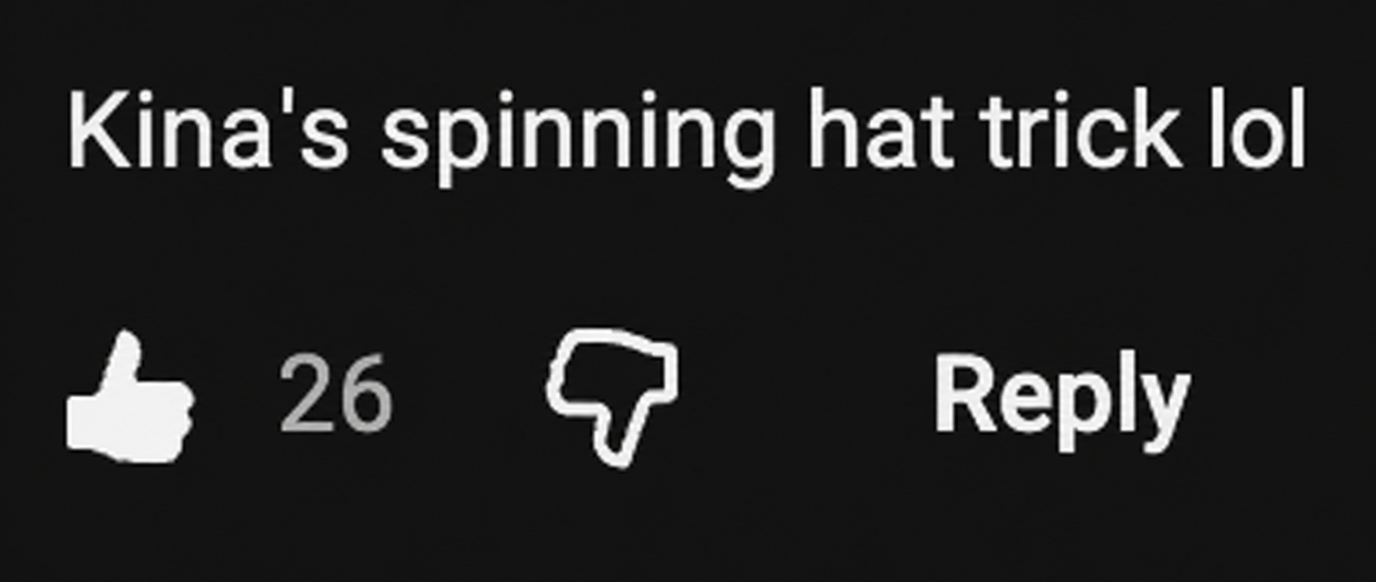 A screenshot of a YouTube comment reacting to Keena's 'sangmo' (traditional Korean hat with a spinning ribbon) performance