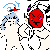 キャラクターたちが集まって踊っているラフなドット絵スタンプ