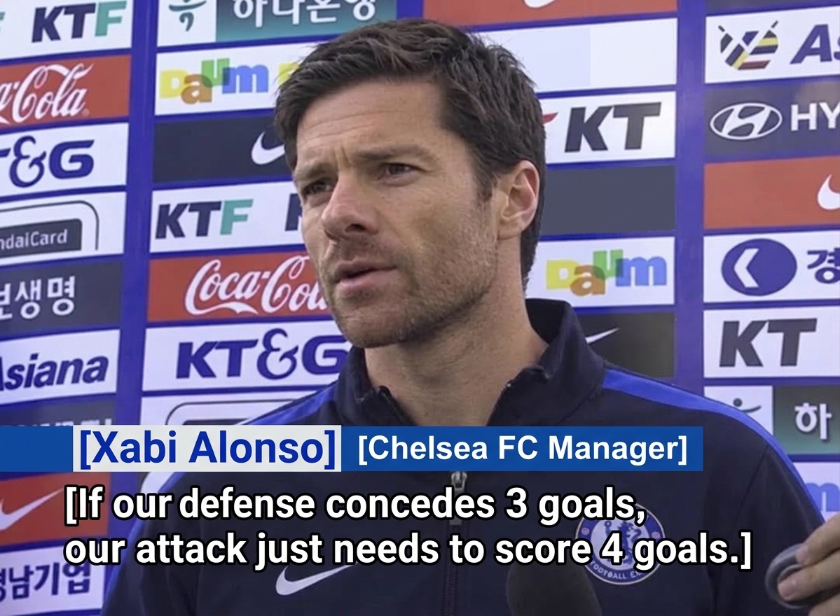 A photoshopped image of Xabi Alonso as Chelsea manager with the same Jo Bonfrère interview quote.