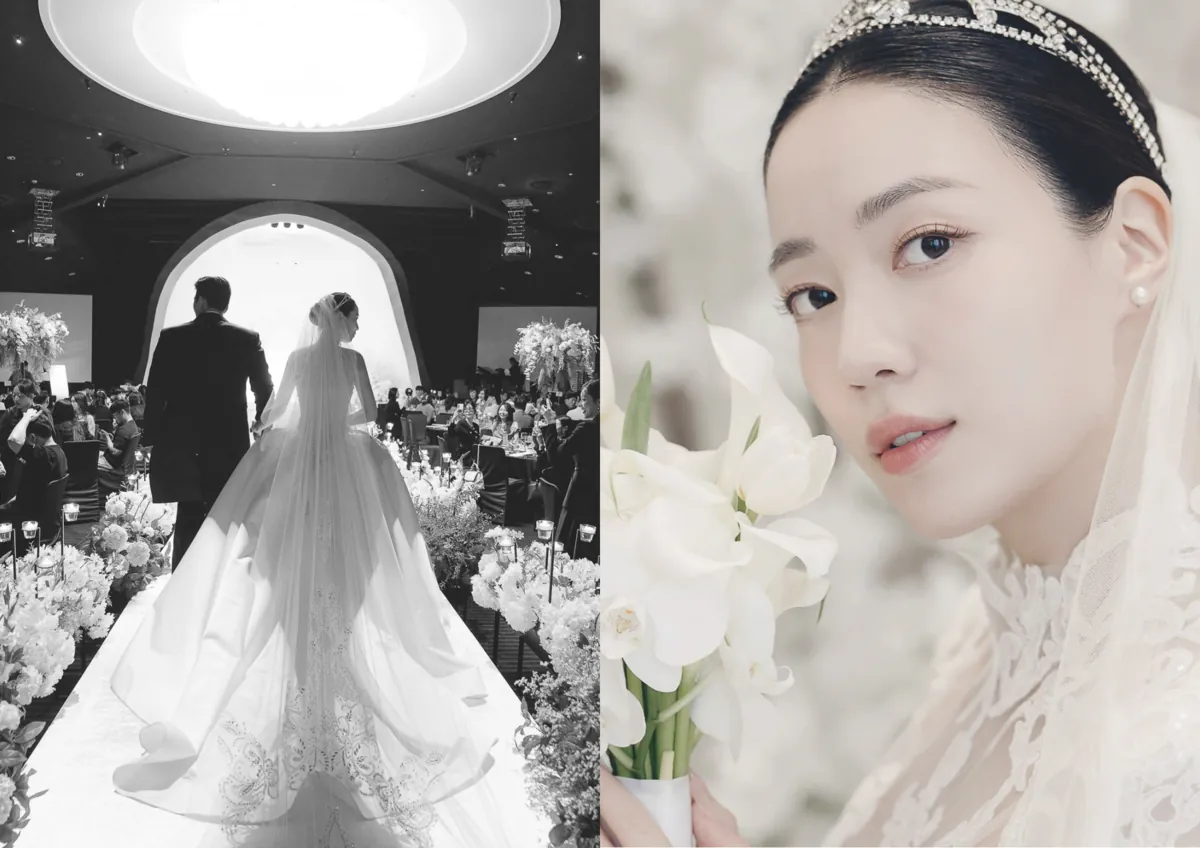 ウェディングドレスを着てバージンロードを行進するリュ・ファヨンと新婦の本式ウェディンググラビア