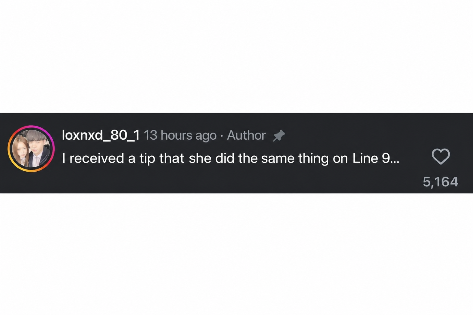 A screenshot of an author's comment stating they received a report that the same person did this on Line 9.