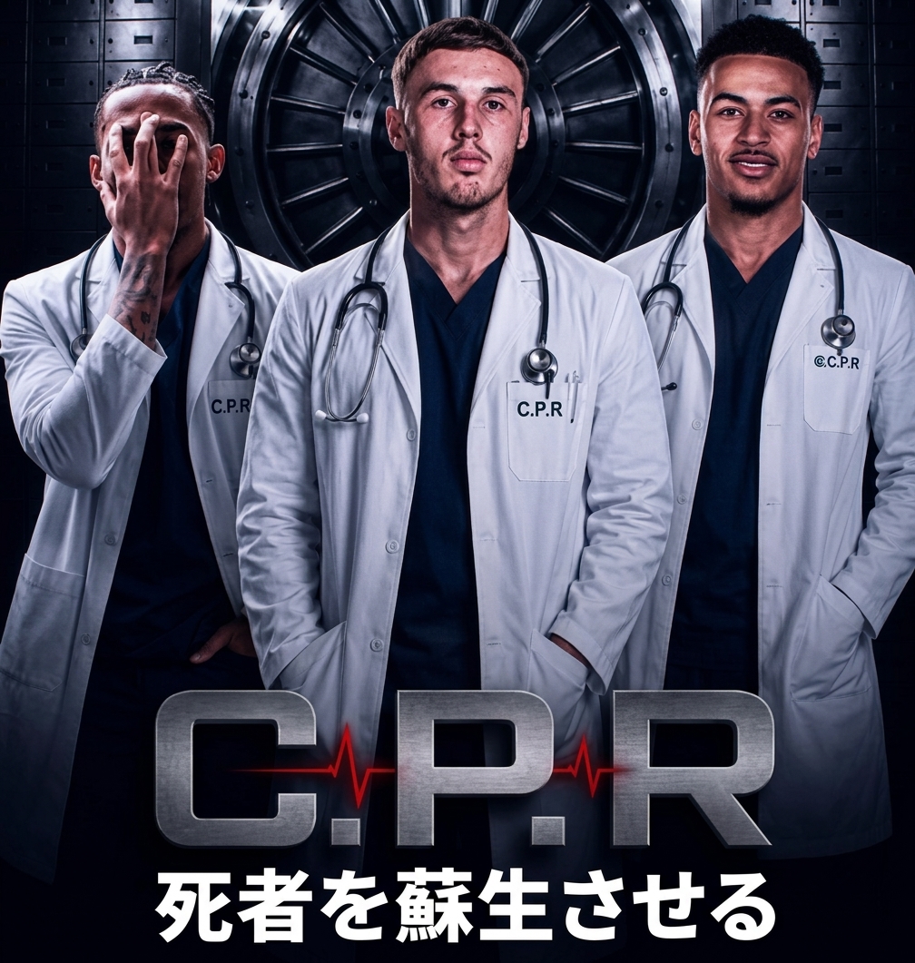 白衣と聴診器を身につけたチェルシーの選手3人と「C.P.R」のロゴが入ったコラージュ画像。