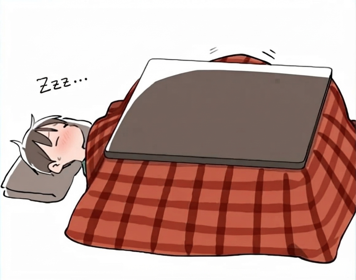 A comic panel showing the brother waking up in agony from the smell after his sister farts inside the kotatsu.