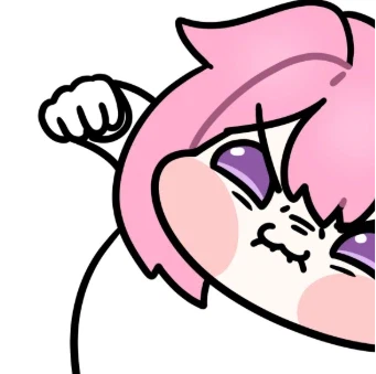 A cute meme of a pink-haired character clenching a fist and making an angry face.