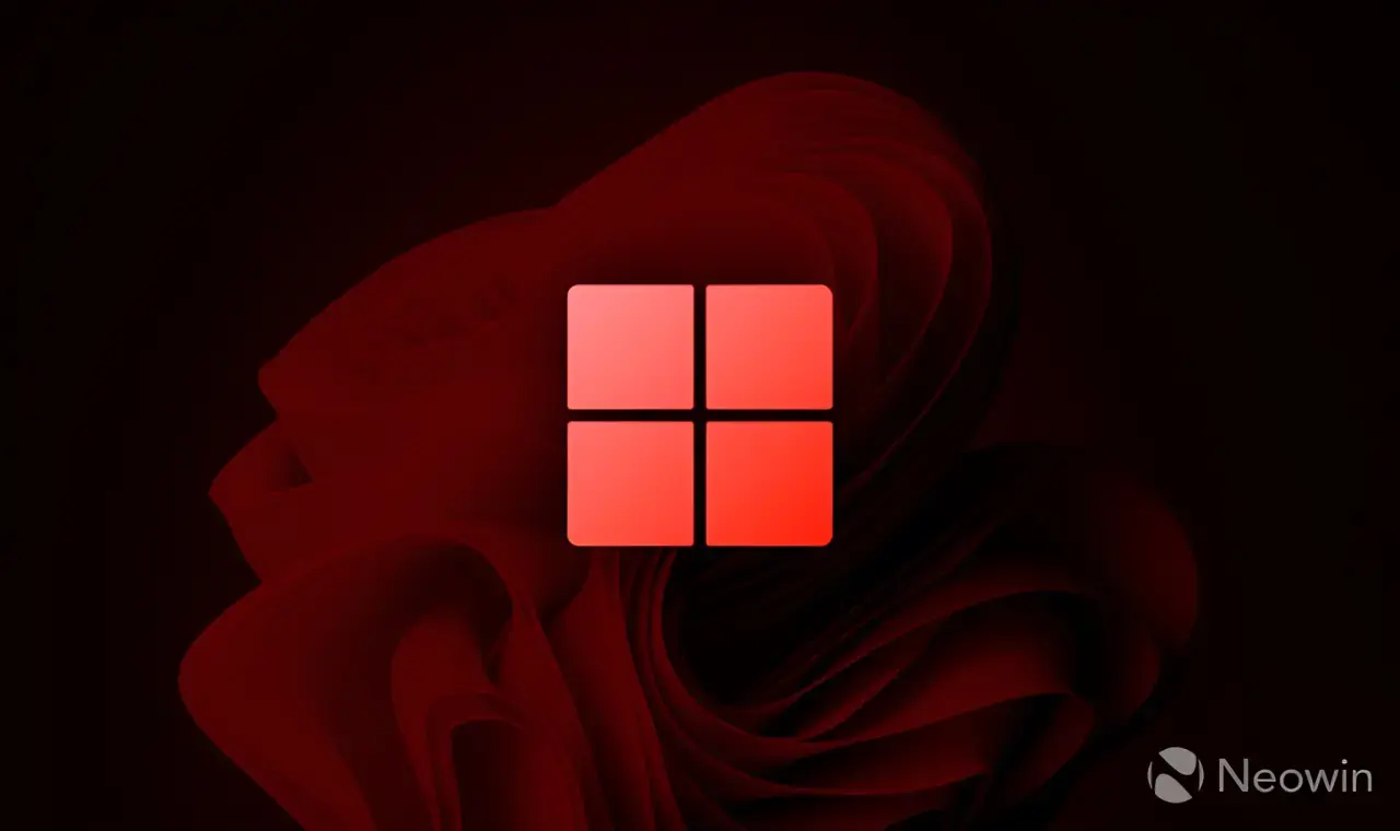 A red Windows logo on a dark red background