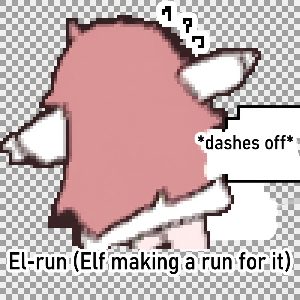 A meme image of a character hurriedly running away, captioned with text indicating a rapid escape.