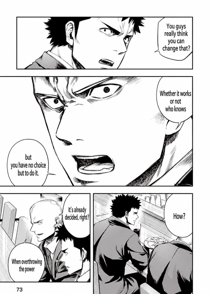A manga panel showing characters asking and answering how to overthrow power