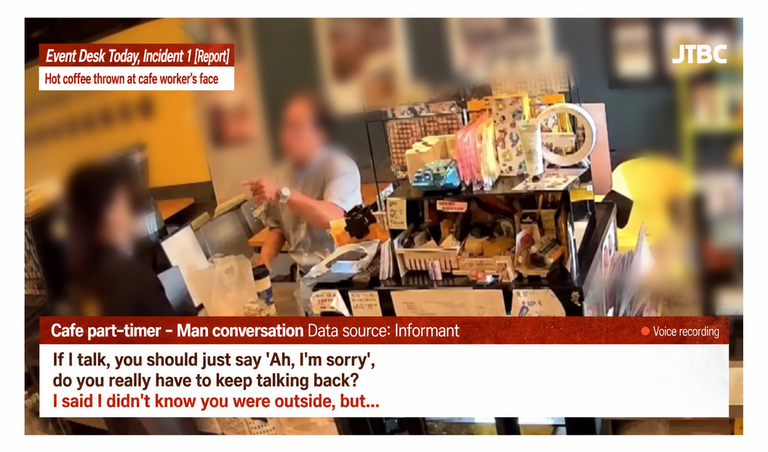 Man aggressively confronting the worker over the counter demanding an apology