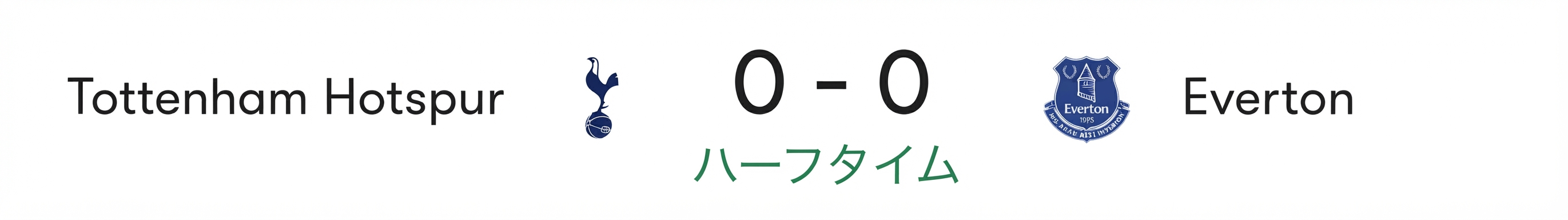 トッテナム・ホットスパー対エヴァートン 0-0前半終了後のハーフタイム表示画面