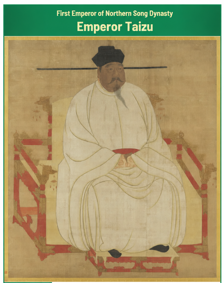 An official portrait of Emperor Taizu of Song, Zhao Kuangyin, the first emperor of the Northern Song Dynasty.