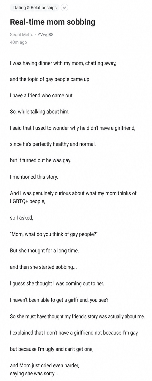 A screenshot of a post on Blind titled 'Real-time mom sobbing'
