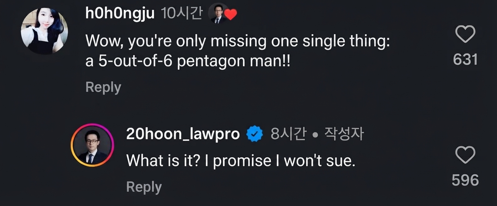 Comment calling him a pentagon man missing just one thing, and the lawyer promising not to sue if they name it