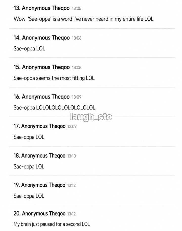 A screenshot of more comments where users admit their brains froze trying to process the new term 'sae-oppa'.