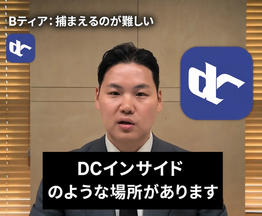 BティアであるDCインサイドのような場所は捕まえるのが難しいと説明する男性の姿