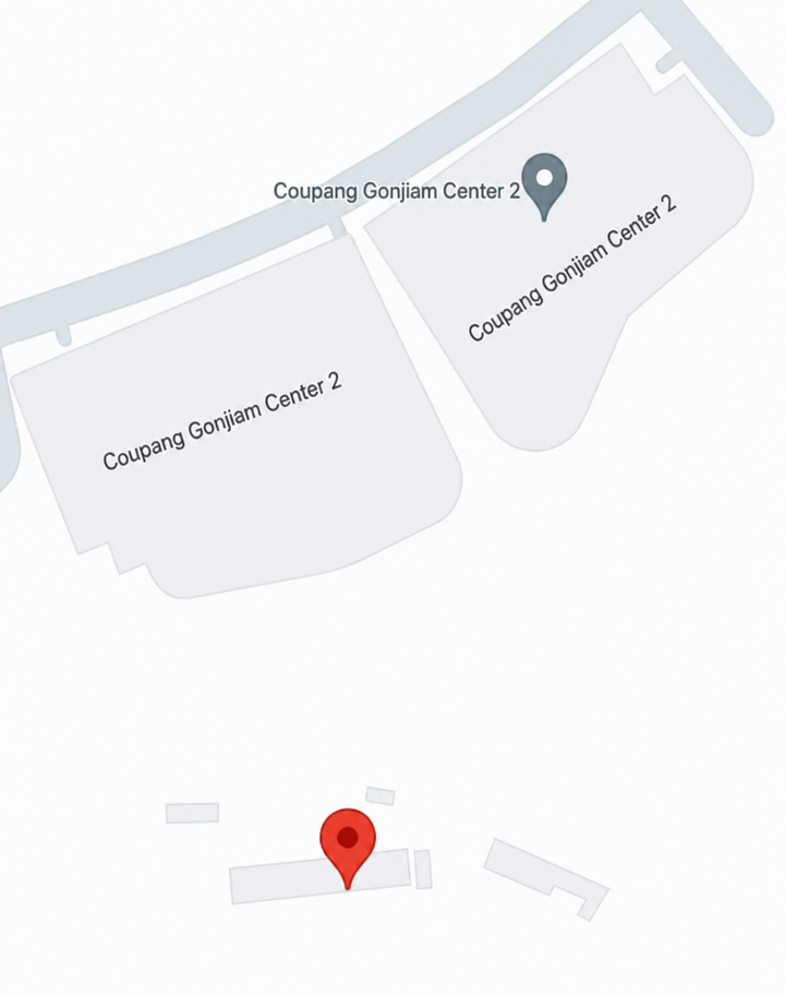 A screen showing a map with the location of the Coupang Gonjiam 2 Center and the former hospital site marked.