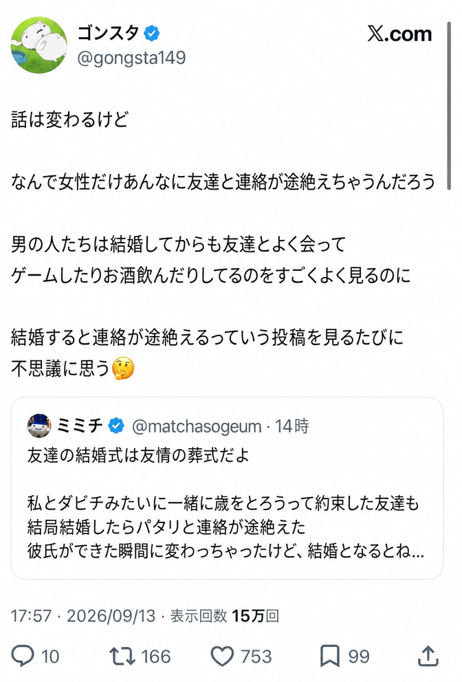 結婚後に友人と連絡が取れなくなる現象や、「友達の結婚式は友情の葬式」という内容が書かれたTwitterの投稿のスクリーンショット。