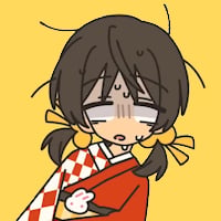 Anime character illustration in a kimono looking shocked and sweating nervously in disbelief.