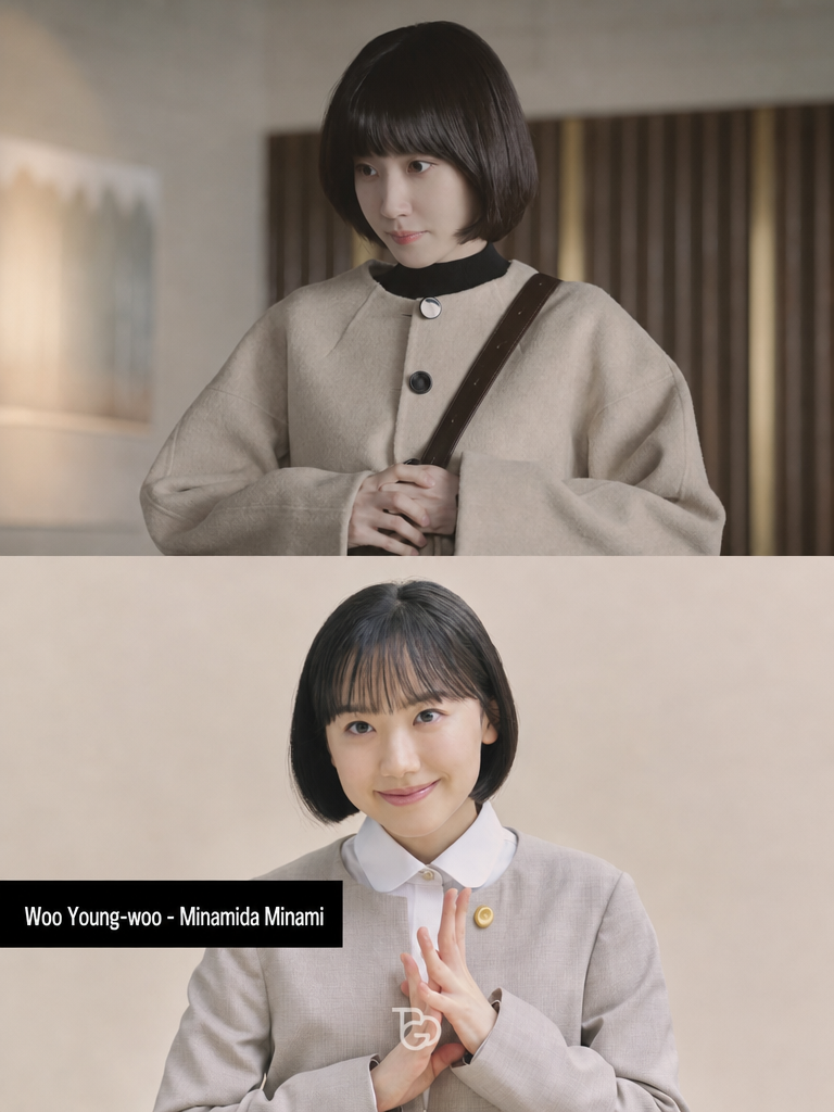 Side-by-side comparison photo of the Korean Woo Young-woo and the Japanese lead character Minamida Minami