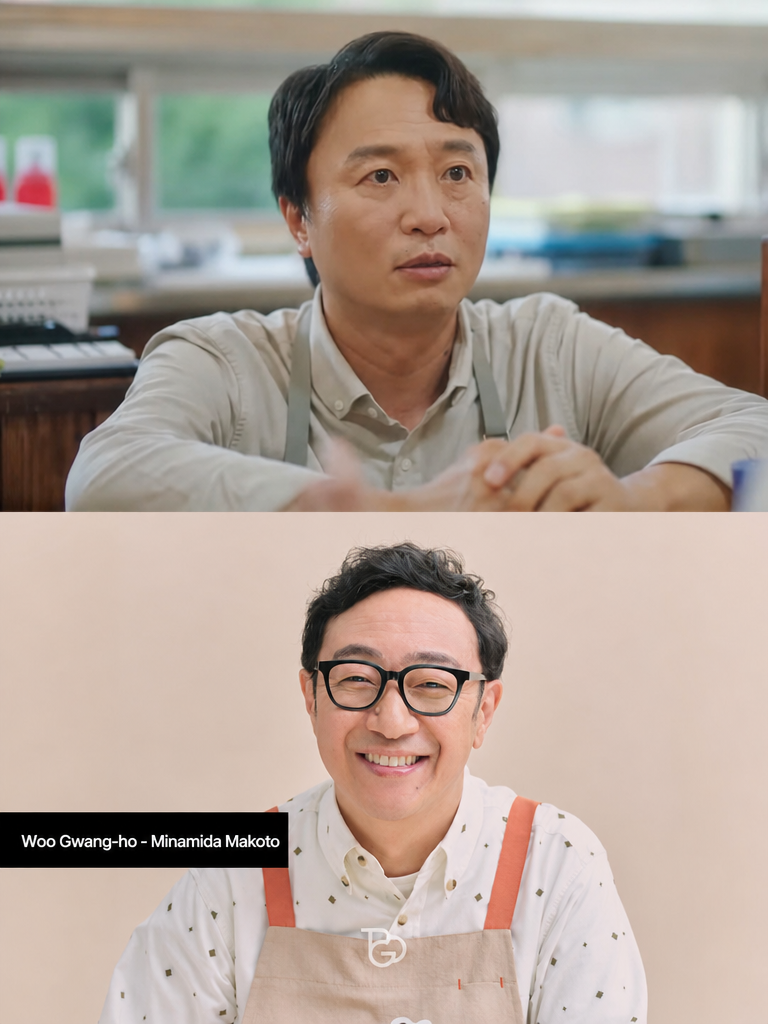 Side-by-side comparison photo of the Korean Woo Gwang-ho and the Japanese counterpart Minamida Makoto