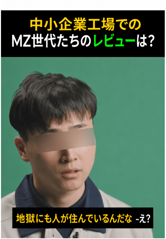 インタビューを受けている従業員が淡々とした表情で「地獄にも人が住んでいるんだな…え？」と答えている字幕付きのキャプチャー画像。