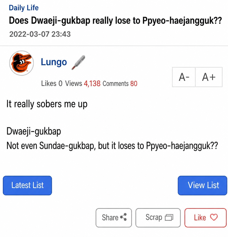 A community post by an author in disbelief over pork soup losing to pork bone soup