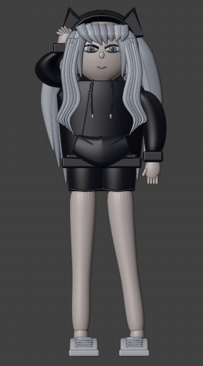 A front render of a clumsy, blocky 3D model generated based on the illustration.