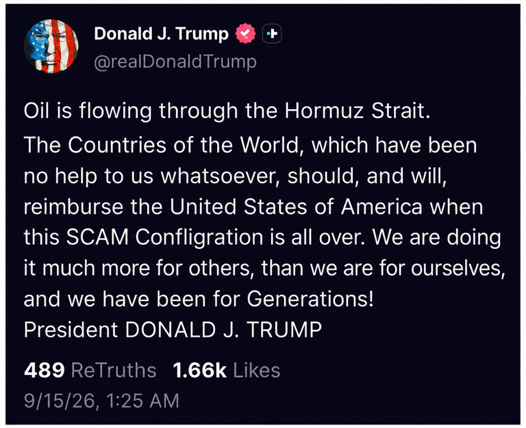 Screenshot of Donald Trump's Truth Social post translated into Korean