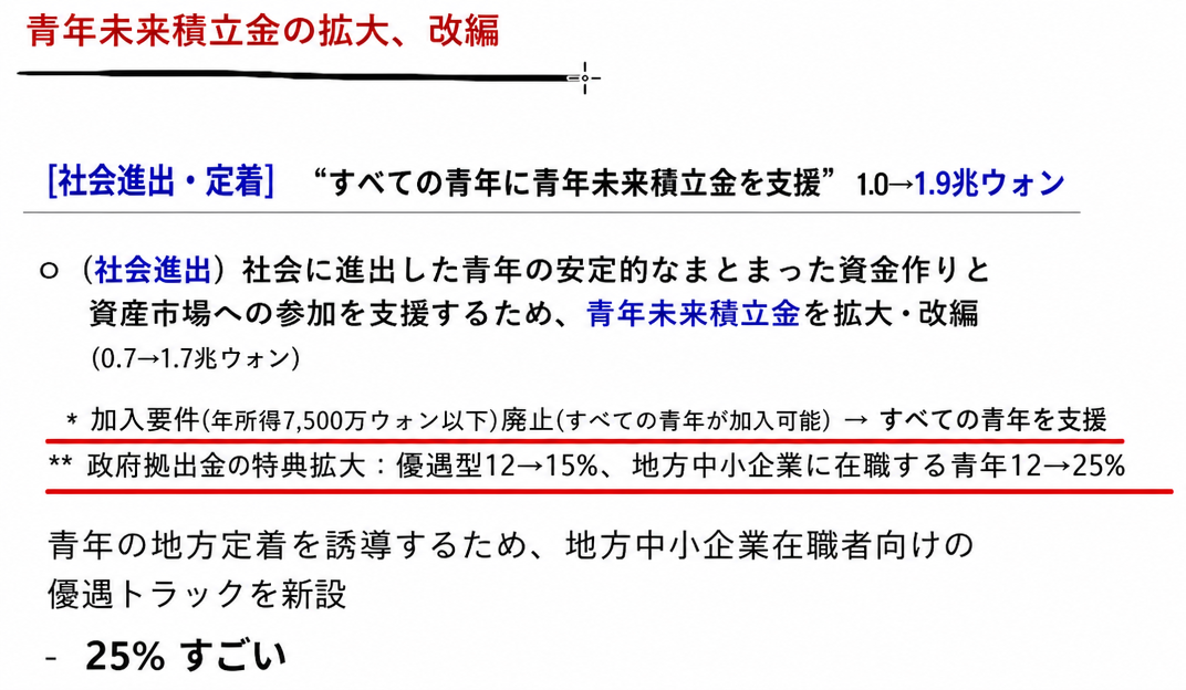 「青年未来積立金」の拡大および改編の詳細内容が記載された文書画面。